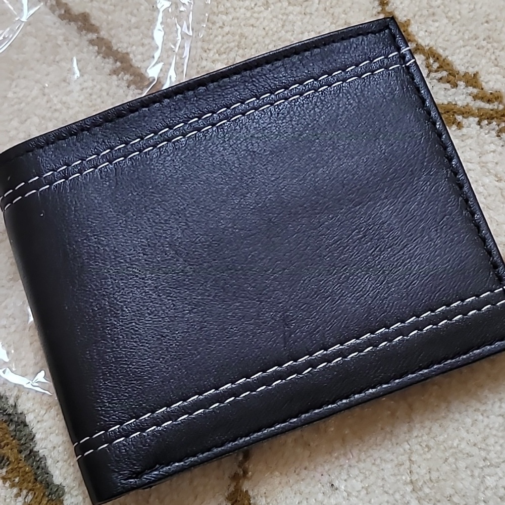 Gold Coast Men's Bifold Wallet Leather in Black Credit Card Photo Holders, NEW